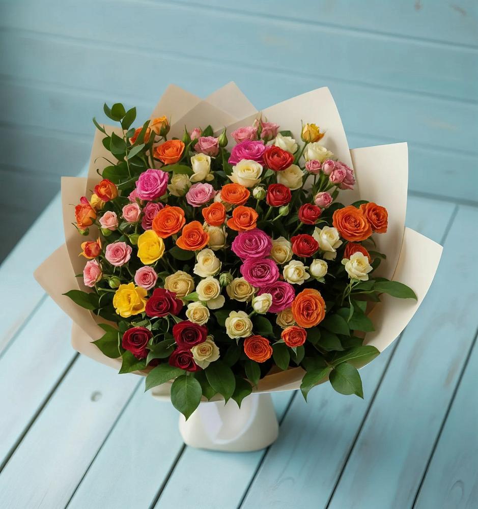 Букет Микс из разноцветных кустовых роз в Львовском