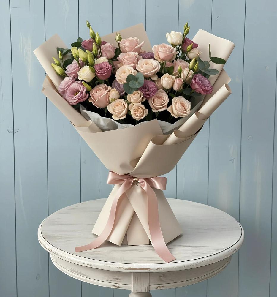 Букет цветов из: Розы и Лизиантусы в Львовском