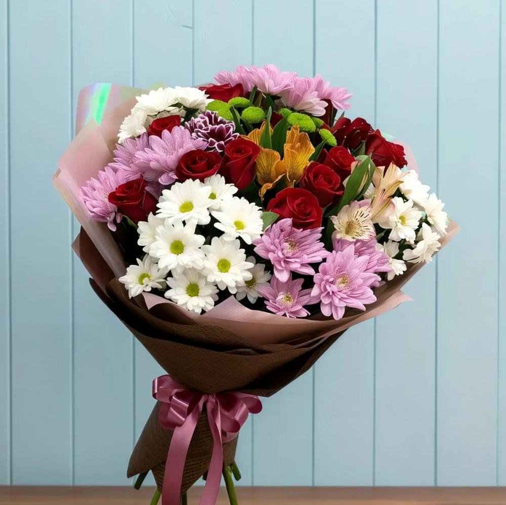 Букет цветов из: Розы, Хризантемы и Альстромерии в Львовском